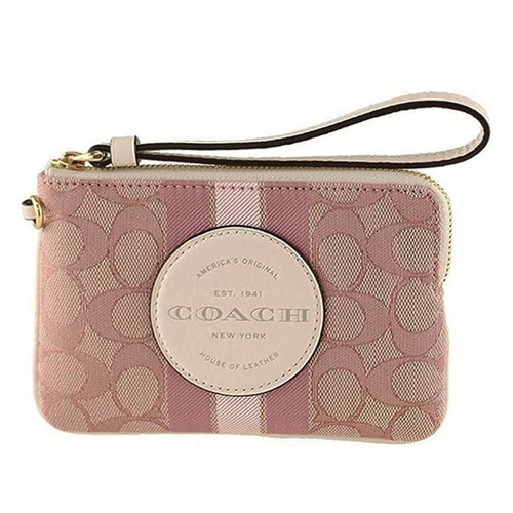 Ví Cầm Tay Coach Boxed Dempsey Corner Zip Wristlet In Signature Jacquard With Coach Patch And Stripe C7444 Màu Hồng