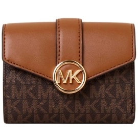 Ví Michael Kors Carmen Three-Dimensional Logo Full Version Leather Stitching Màu Nâu