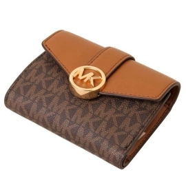 Ví Michael Kors Carmen Three-Dimensional Logo Full Version Leather Stitching Màu Nâu